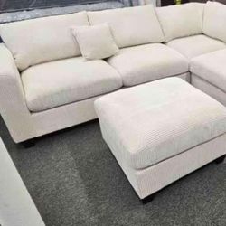 New 99x99 Corduroy Sectional Couch with Ottoman/ Includes Free Delivery 🚚 