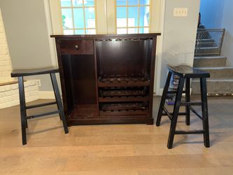 Wood Bar and Two Stools