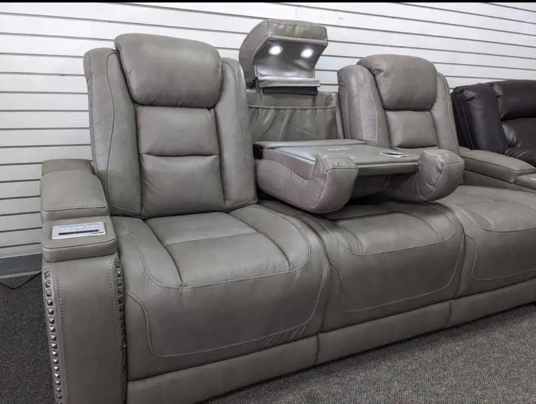 Real Leather Power Reclining Sofa 