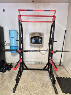 Half Rack Strength Cage + 300 LB Olympic  Iron Weight Set