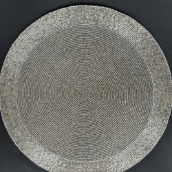 TAHARI Beaded Charger Placemat Centerpiece 14” Round Grey Sparkle