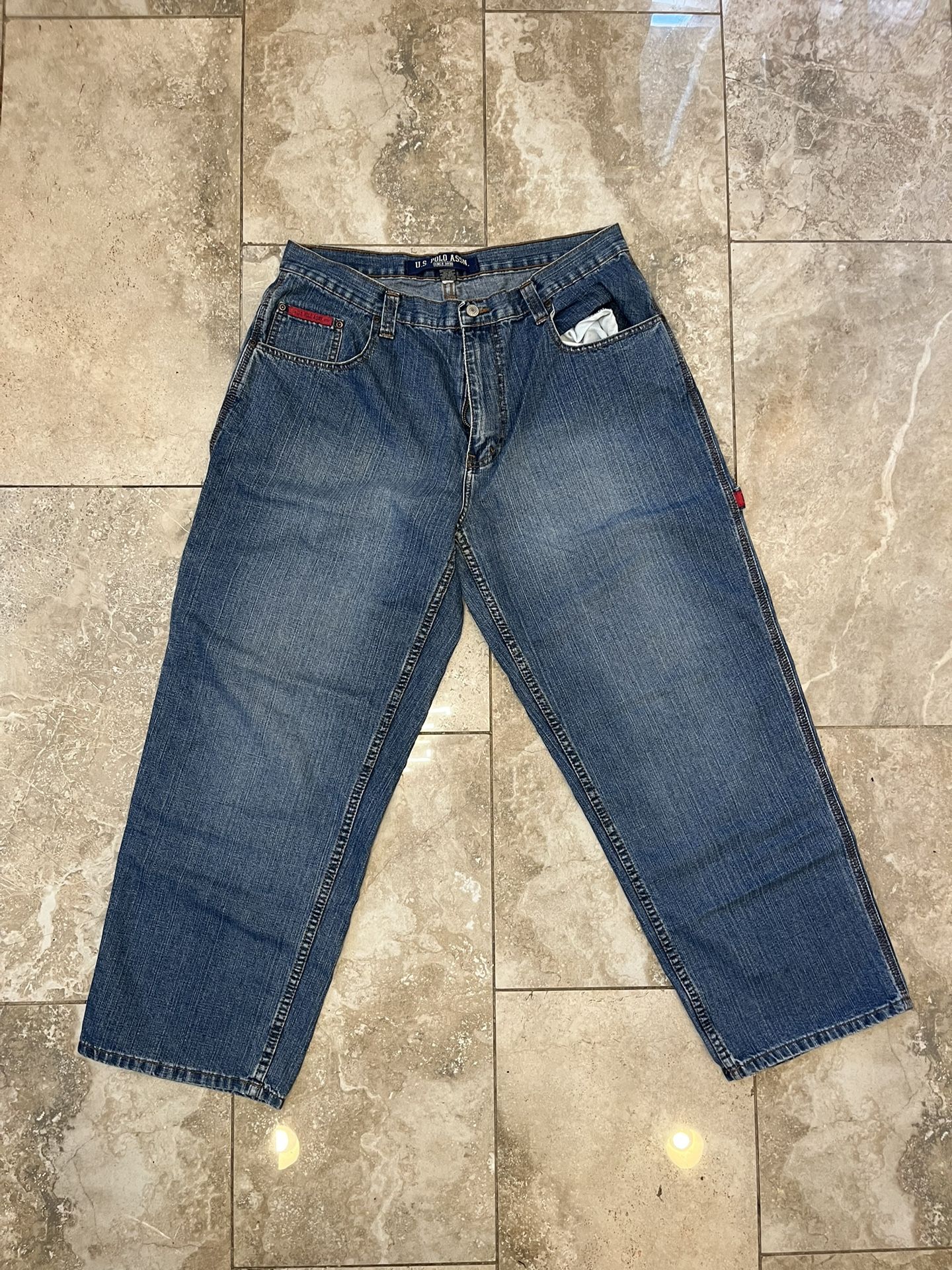 VTG US Polo ASSN Jeans 36x30 Blue Baggy Y2K Skater Cargo Carpenter Wide Leg Jean