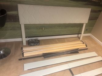 White Upholstered Bed Frame with Headboard
