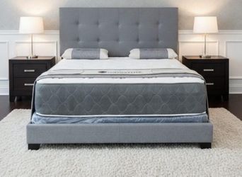 BRAND NEW QUEEN SIZE GREY LINEN BED FRAME WITH NEW MATTRESS SET/FAST DELIVERY 