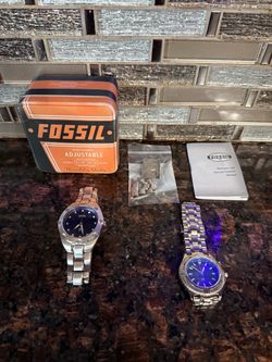 Vintage Fossil Watches AM-3319 & AM-3436 – 2 Watch Set w/ Original Tin, Links & Papers