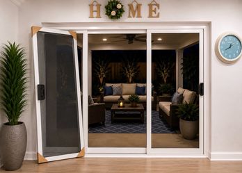 36” W x 79” H x 1-in T White Single Aluminum Sliding  Screen door w/ Handle )