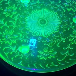 Gorgeous Green Depression Glass Cake Plate