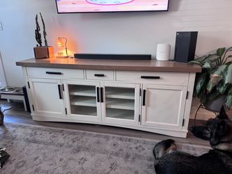 White TV Stand with Glass Door Cabinets