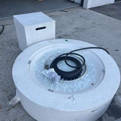 41” White Round Concrete Gas Fire Pit 
