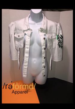 /re’formd/ apparel “COMMUNICATE” Short Sleeve, Cropped Jean Jacket 