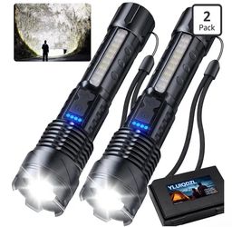 2 Pack Rechargeable LED Flashlight,90000 High Lumens Tactical Flashlights with 7 Modes,Waterproof