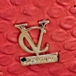 Vince Camuto Signature Red Snake Skin Clutch Gold Hardware VC Logo