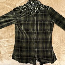 Olive Green Button Up - Velvet Material - $15