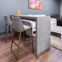 Light Grey Fabric + Brass Counter Stool - Modern