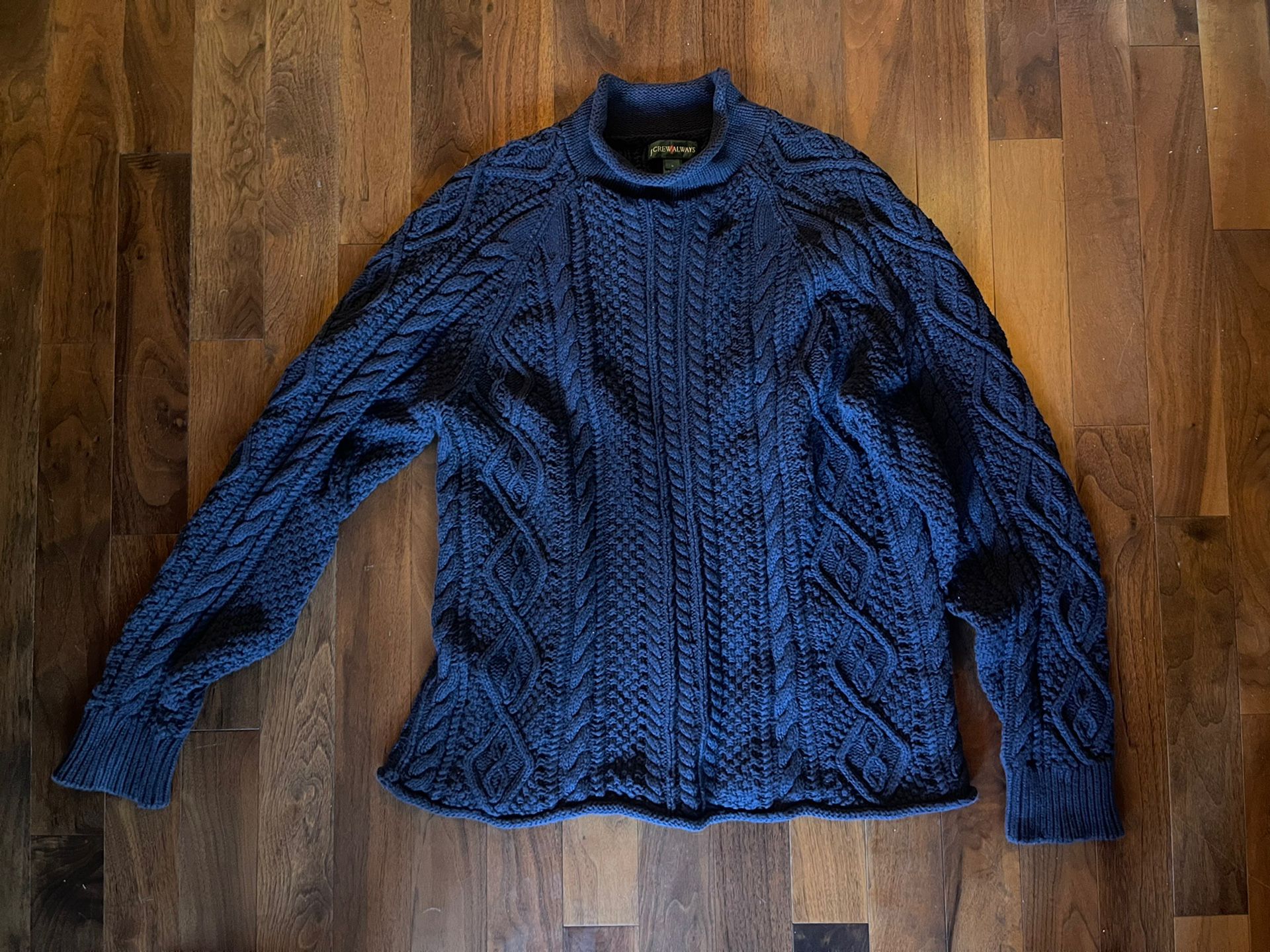 JCrew 1988 Rollneck Cable Knit Cotton Fisherman Sweater - Mens L