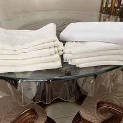TEN table clothes , white/ivory, good washable fabric. (All for $60.00)