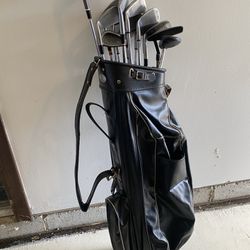 Golf Clubs With Antique Leather Bag 