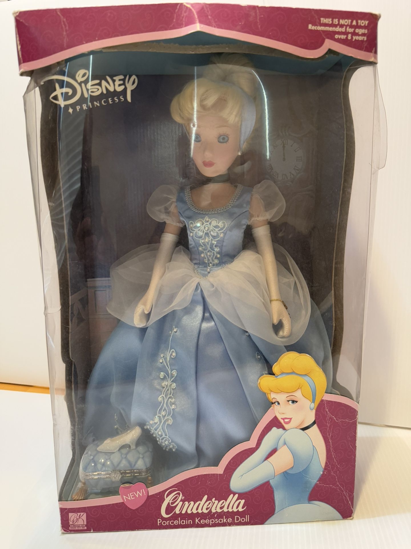 Disney Cinderella Porcelain Keepsake Doll 16” Tall Brass Key Collectible 2002