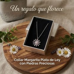 Sterling Silver Daisy Necklace with Colorful Stones