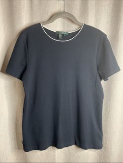  Navy Blue Short Sleeve T-Shirt Size Medium - White Trim Collar