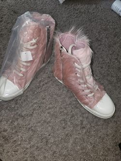Rick Owens Pink Pony Hair High Top Sneakers