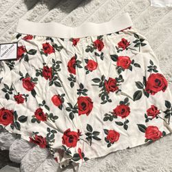 New Red Rose Floral Flannel Sleep Shorts | Size Medium | Cozy Loungewear