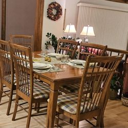 Solid Wood Dining Table with 6 Upholsteried Chairs