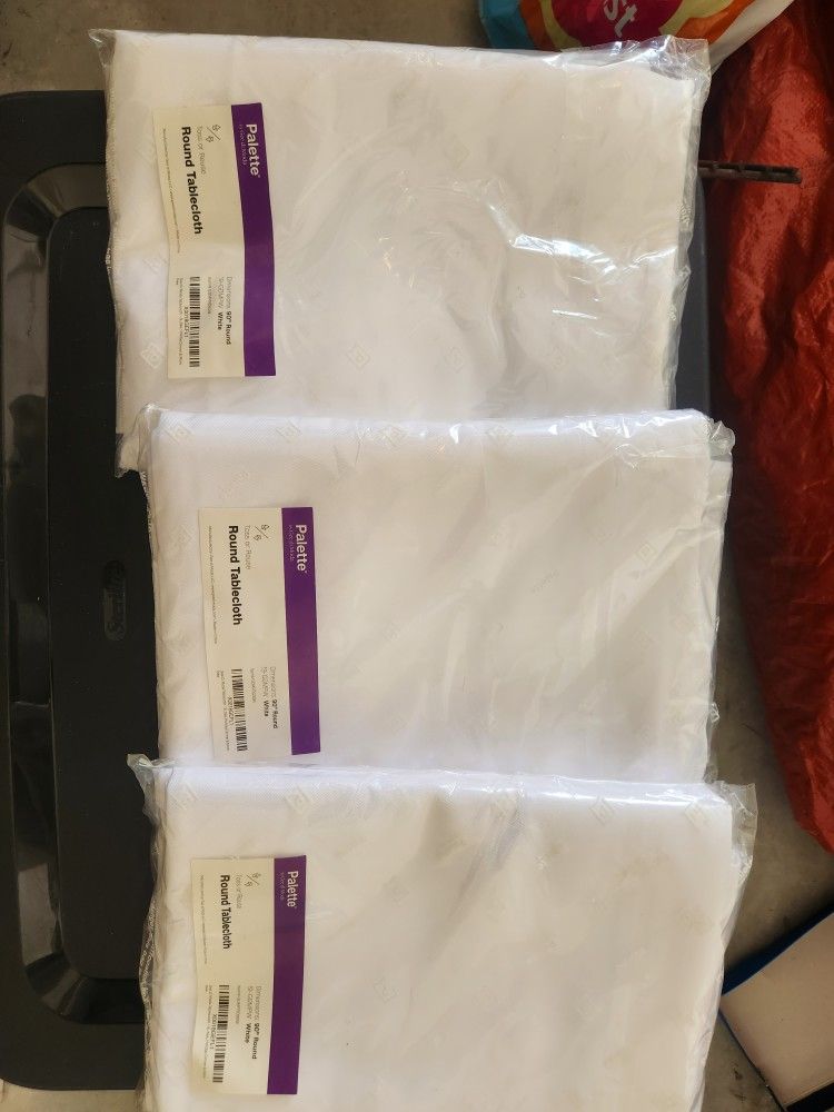 3- 90" Round White Table Clothes