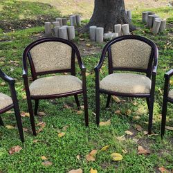 Set Of 4 Armchair Upholstered Dining Fabric Wooden Chairs