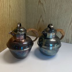 Silver Plated Tea Pots W/rattan Handles