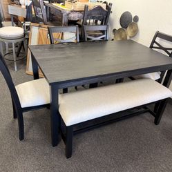 Black Dining Table Set With 4 Chairs And Bench