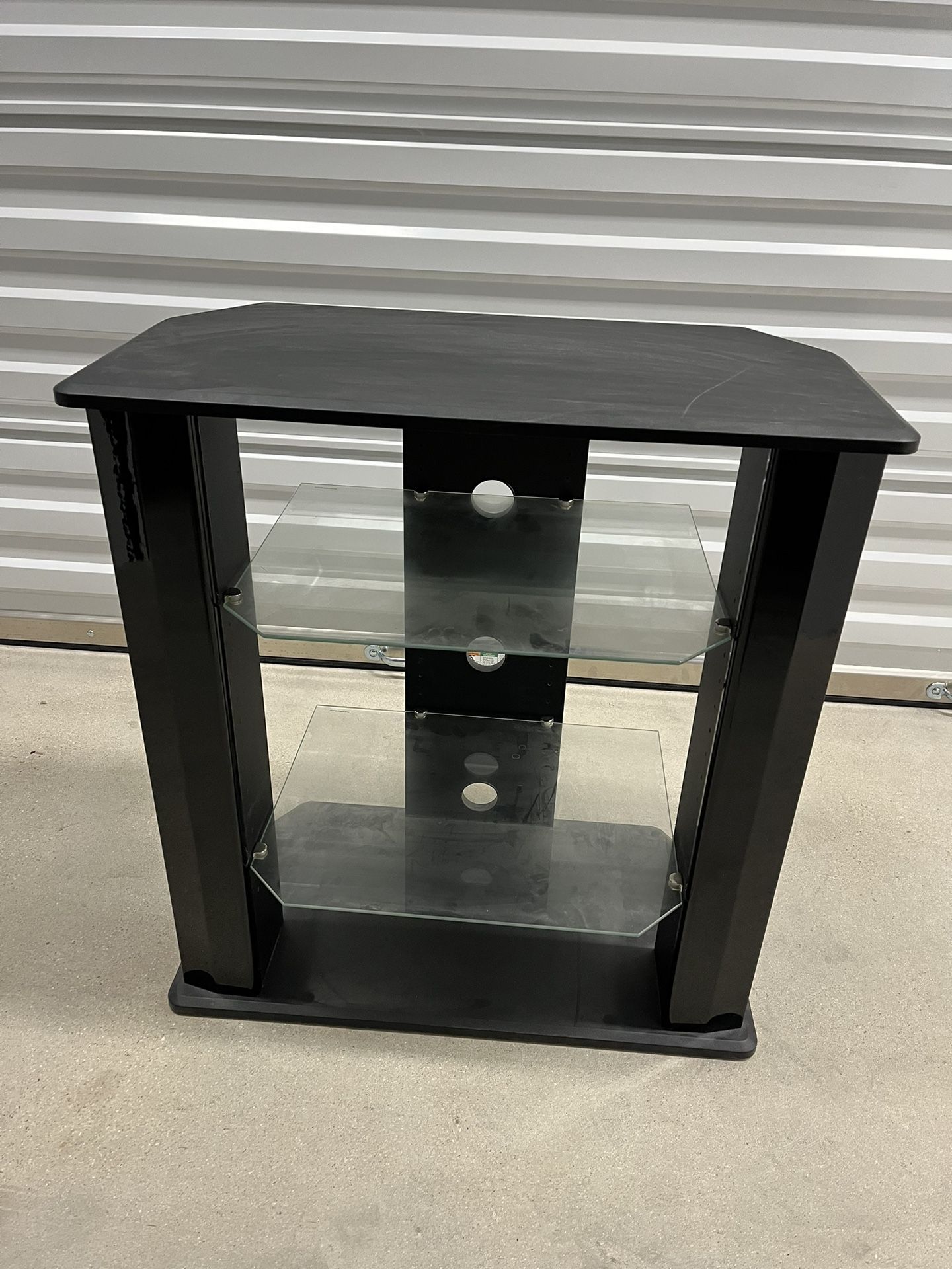 Black Particle Wood TV Stand W/ Tempered Glass Shelves