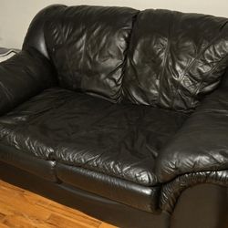 Couch / Loveseat Black Leather 