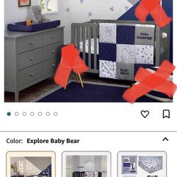 Explore Baby Bear 4-piece Crib Bedding Set Navy 