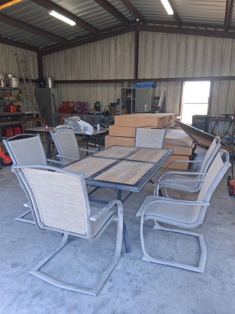 Outdoor Patio Dining Set – Slate Top Table + 6 Chairs