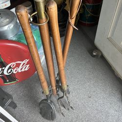 Antique Seymour Teak Wood Fireplace Set