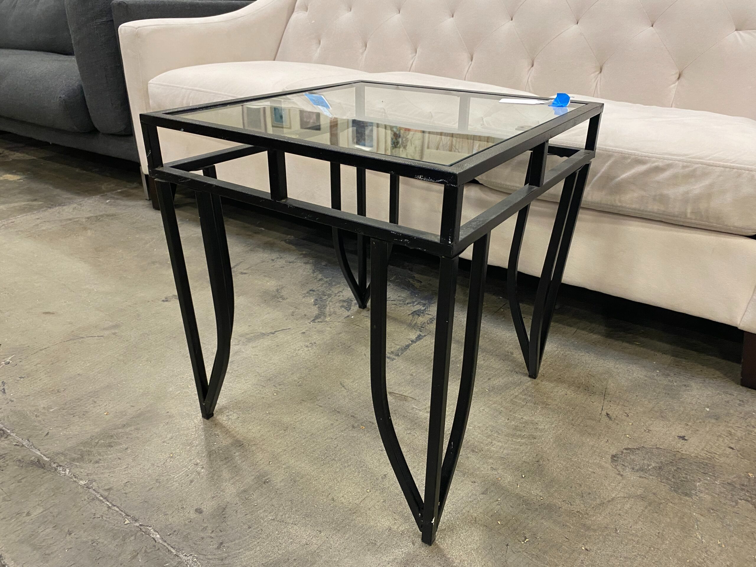 Glass and Metal End Table with Tapered Legs