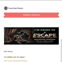 2 tickets for Saturday Escape 