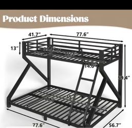 Black Metal Twin Over Full Bunk Bed Frame