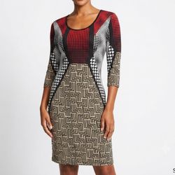 Mlle Gabrielle Indie Sleaze Op Art Geometric Print Midi Sheath Dress L