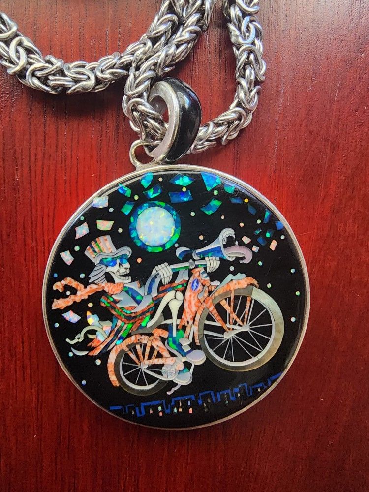 Grateful Dead Artist and Illustrator Richard Biffle "Bicycle Daze" Handmade Pendant with signature