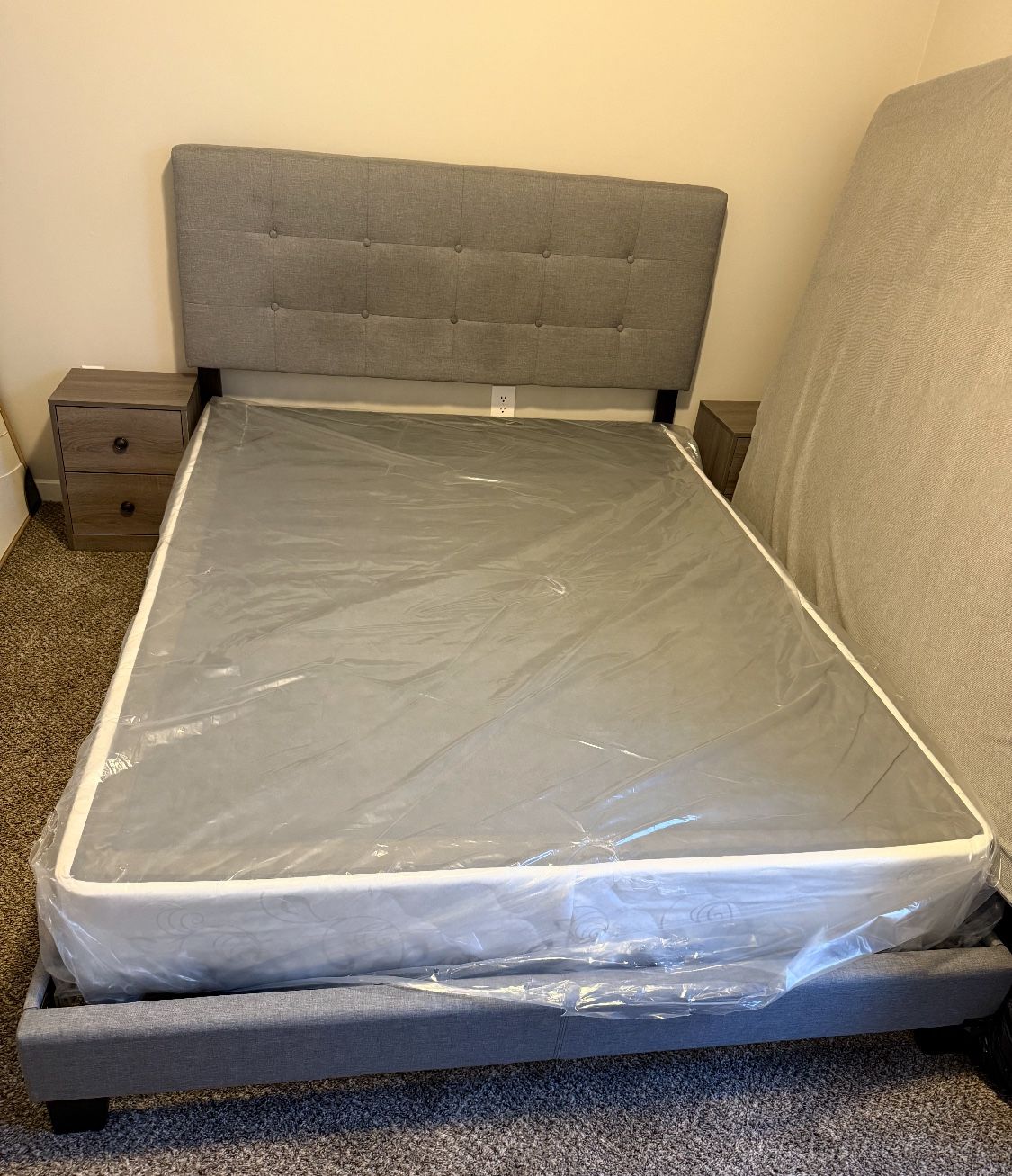 Queen Size Bed Frame, Box Spring, 2 Nightstands