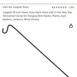 Kingsyard Heavy Duty Deck Hook, 39 Inch, Adjustable Metal Deck Railing Hooks for Hanging Bird Feeders, Planters, Suet Baskets, Lanterns, Wind Chimes, 