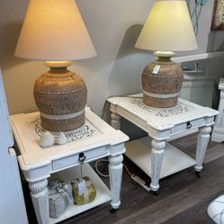 White end tables mahogany vintage set of two painted