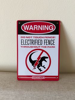 Jurassic World "Warning Electrified Fence" Metal Tin Sign Decor