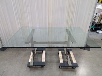 Polished Chrome Trestle Dining Table in Glass