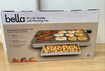 Bella 12" x 22" XL Ceramic Griddle with Warming Tray