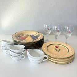 Lot of 20 Dinner Plates Salad Plates Tea Cups Wine Glass