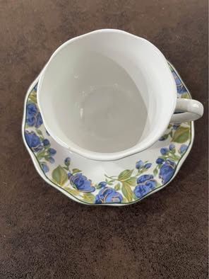 Designpac China Tea Cup and Saucer Floral Blue Lotus Flower Vintage