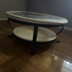 Glass Top Round Coffee Table With Iron Base 